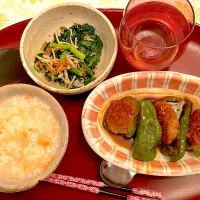 肉詰めピーマン夕食💕|もこさん