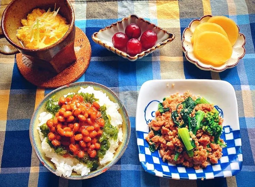 菜の花とひき肉の炒め物|花玉子さん