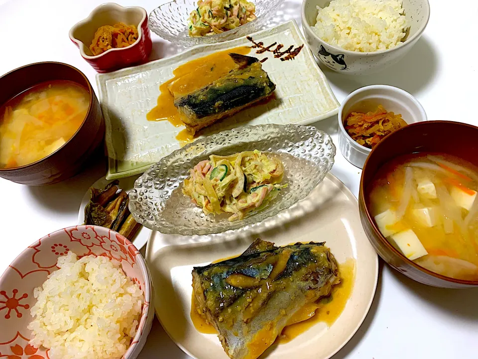 Snapdishの料理写真:鯖の味噌煮　ポテトサラダ　切干大根の煮物|ゆりえさん