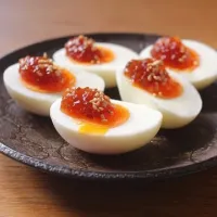 ゆで卵の昆布ぽん酢ジュレのせ