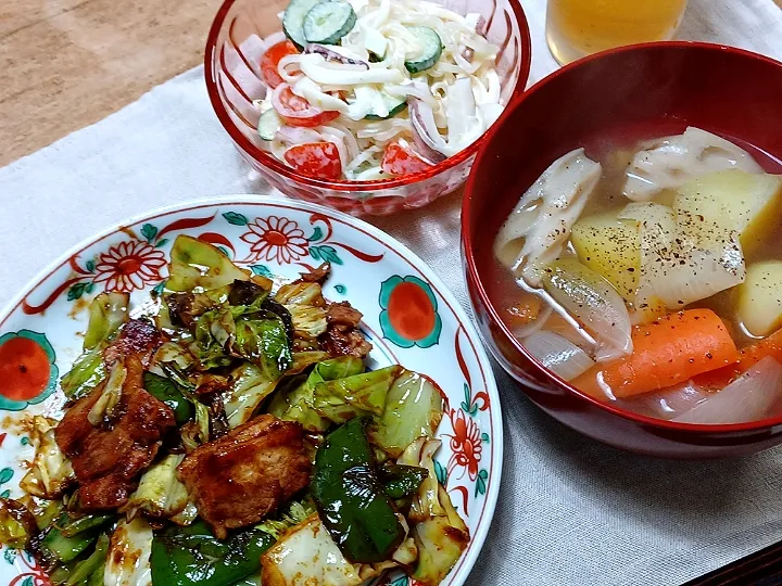 Snapdishの料理写真:回鍋肉定食、ご飯は🍺に変更|ぱいんてーるさん