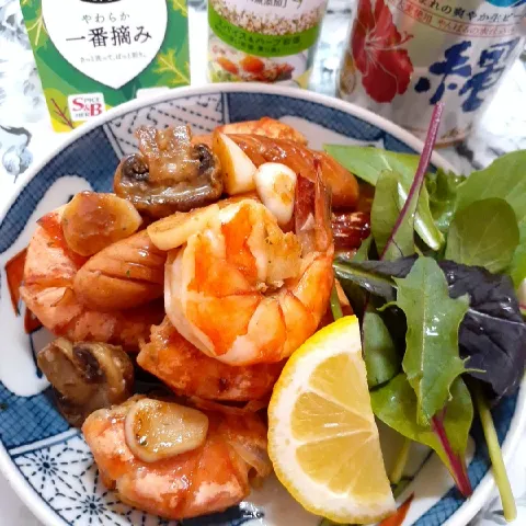 「ベビーリーフ」を使ってみたSnapdishの料理・レシピ写真:🔷初めての🦐ガーリックシュリンプ🔷