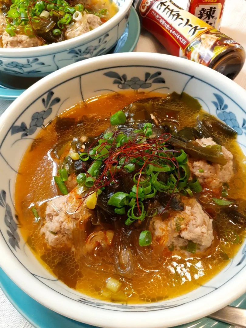 肉団子と春雨と新ワカメの酸辣湯風|fumfumさん