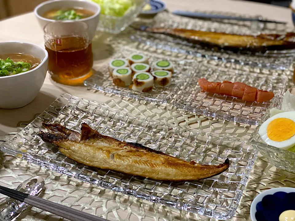 ホッケの魚定食／ちくわ胡瓜|ひろさんとゆりさんさん