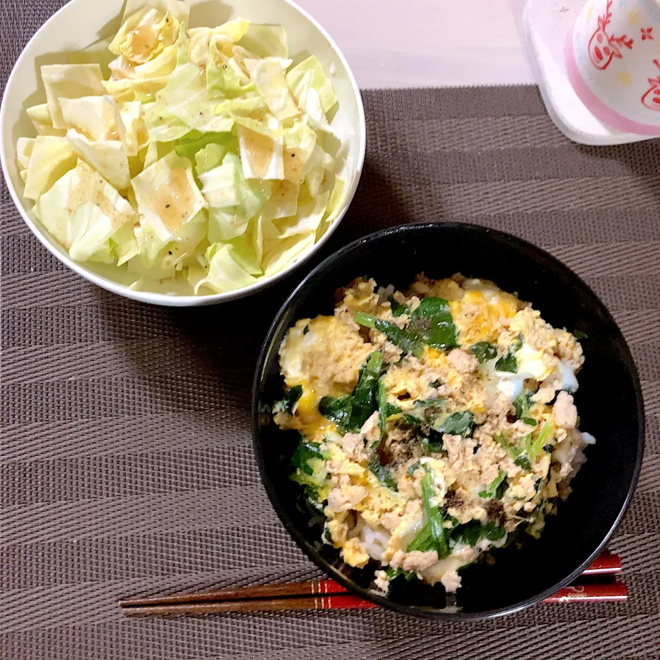 ほうれん草とそぼろの玉子とじ丼|みんごはんさん