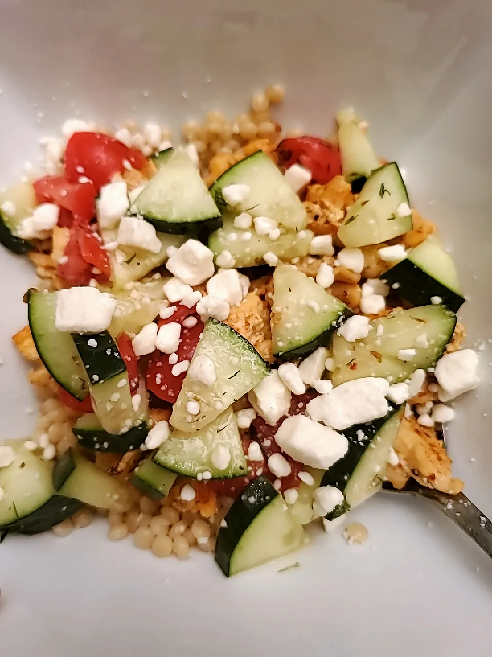 Chicken Couscous Topped w Cucumber Tomato Salad|Ashさん