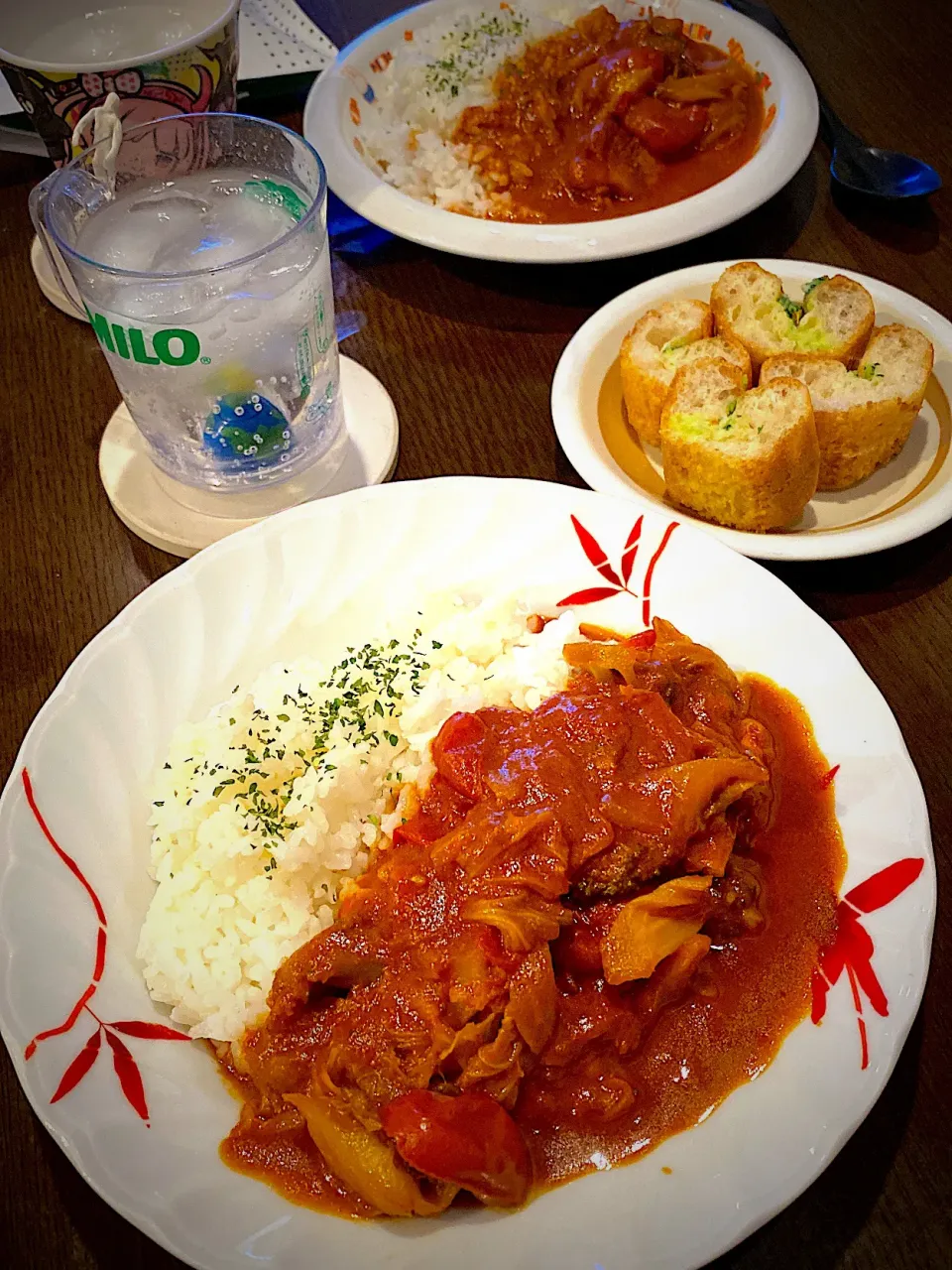 バターチキンカレー🍛　ガーリックバジルトースト🥖　レモンサイダー🍋|ch＊K*∀o(^^*)♪さん