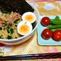簡単油そば
スナップエンドウとミニトマト
