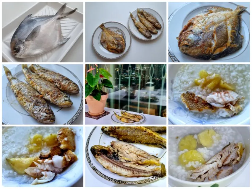 Pan-fried pomfret and yellow croakers with sweet potato porridge|steven z.y.さん