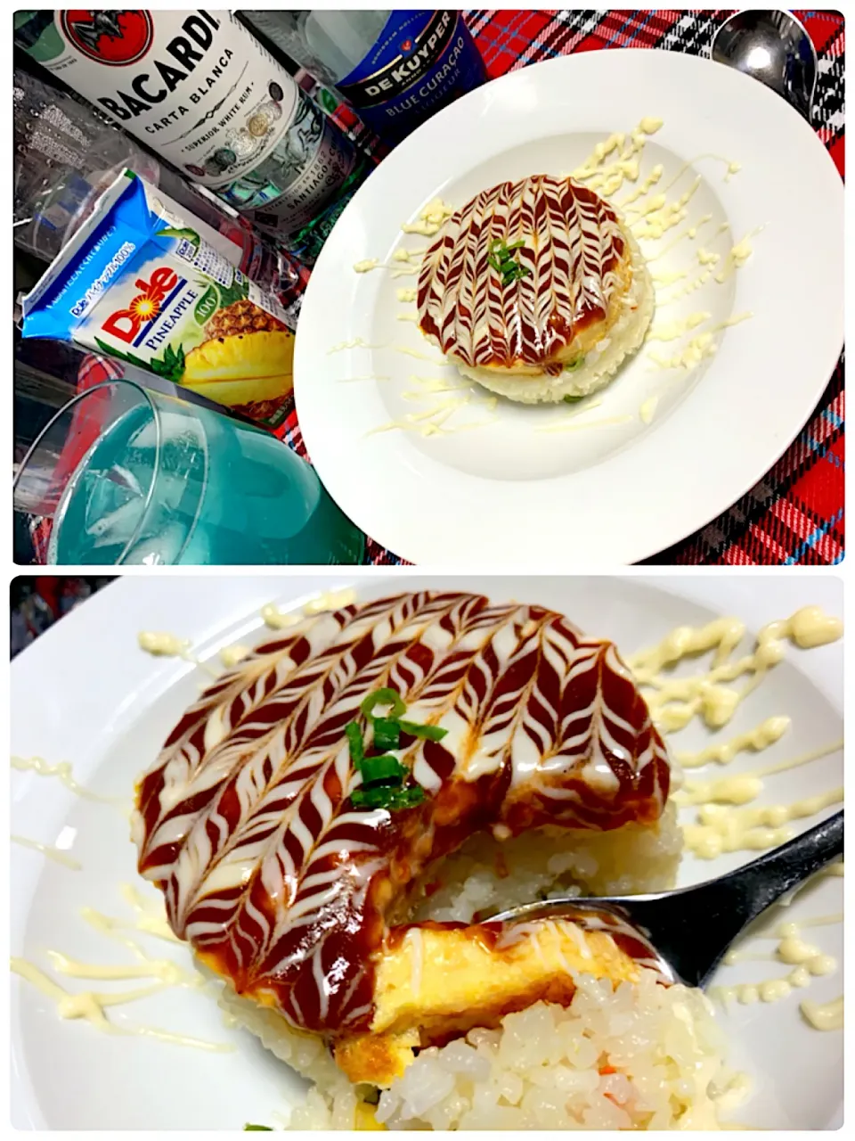 Snapdishの料理写真:オムライスケーキとブルーハワイ( ^ω^ )|いーのさん