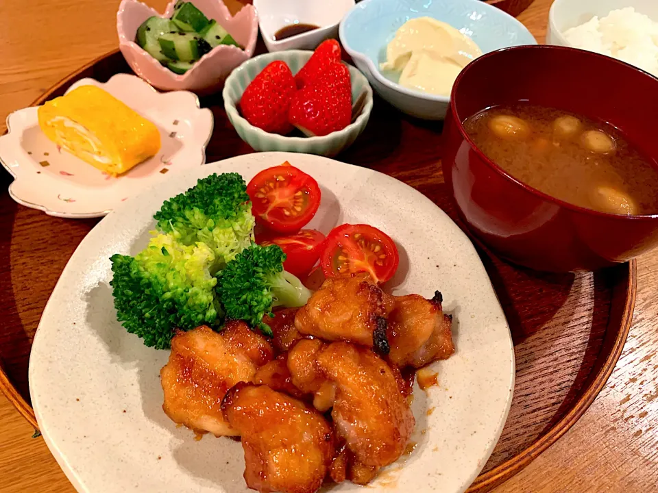 照り焼きチキン、とうもろこし豆腐|いちごさん