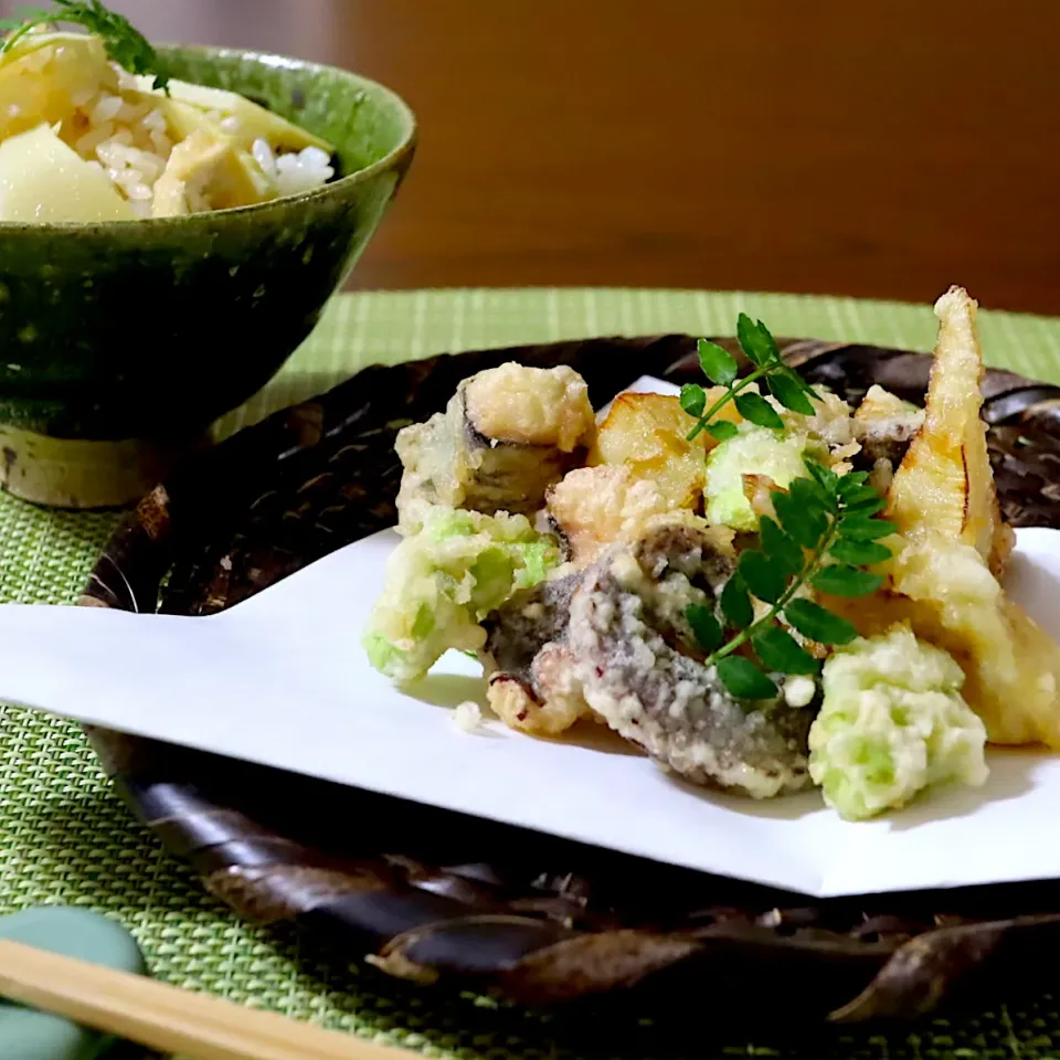 筍とタコの天ぷら　筍ごはん|かおるさん