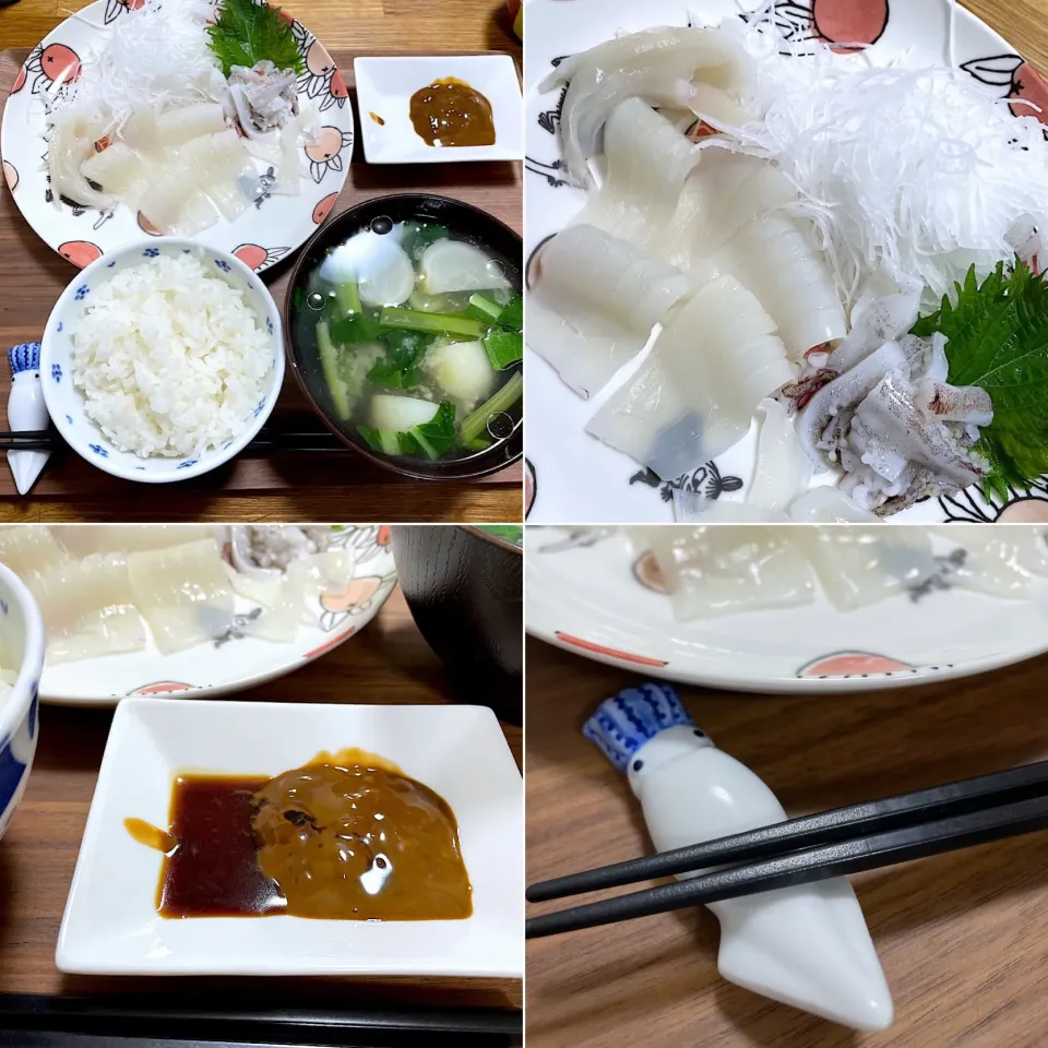 釣りたてイカ刺×肝醤油 定食|morimi32さん