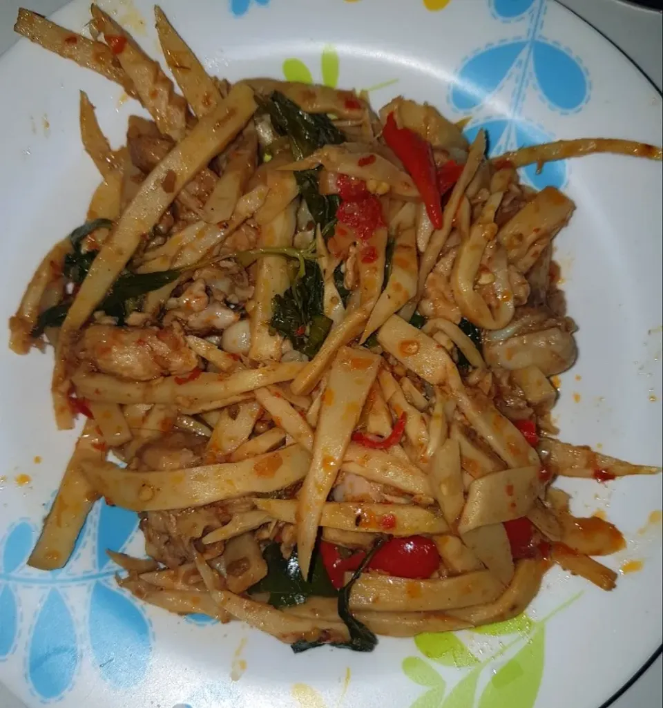 spicy stir fry bamboo shoots with chicken|patcookingfeverパットさん