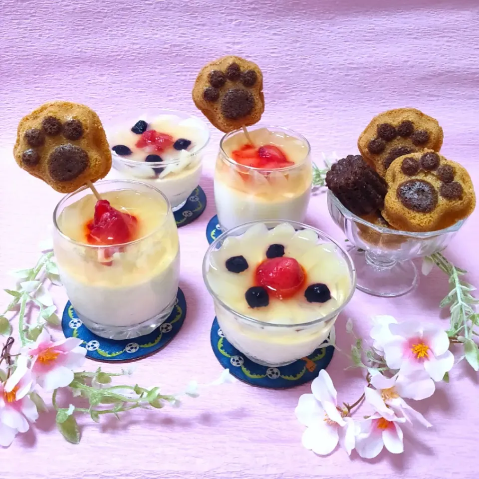 ダーリン作⸜🌷︎⸝‍
肉球🐾🐾cake付き
チーズムースのフルーツゼリー
春爛にゃん(*ฅ´ω`ฅ*)|キャサリンさん