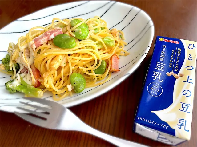 Snapdishの料理・レシピ写真:春野菜の豆乳チーズパスタ｜春野菜はパスタの気分♪