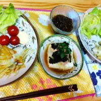 鱈の新じゃが包み焼き
レタスとミニトマト、ゆで卵
もずく
ツナ新たまねぎ海苔冷奴|ひろゴーヤさん