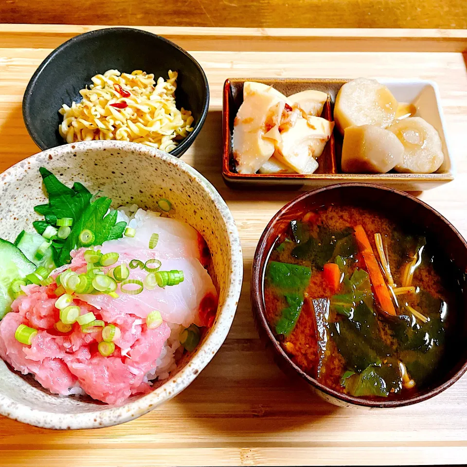 Snapdishの料理写真:⭐ねぎとろ＆真鯛のせご飯⭐|Laniさん