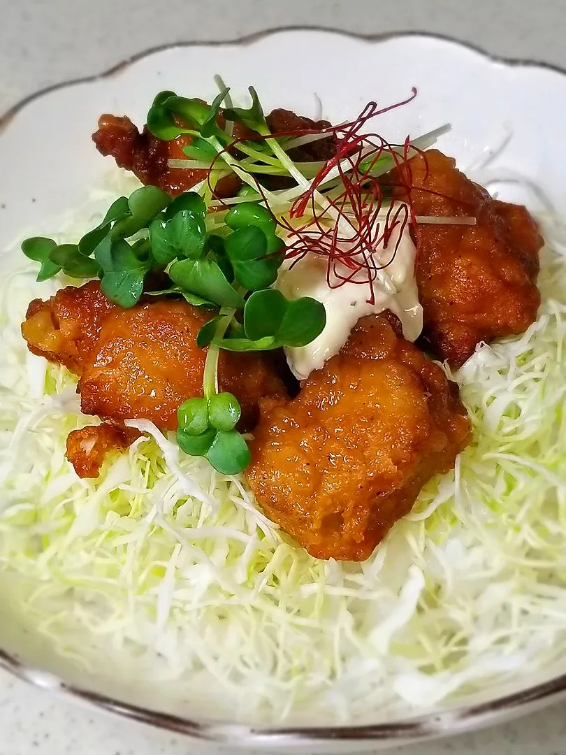 さっぱりポン酢がらめ唐揚げ丼|ぱんだのままんさん