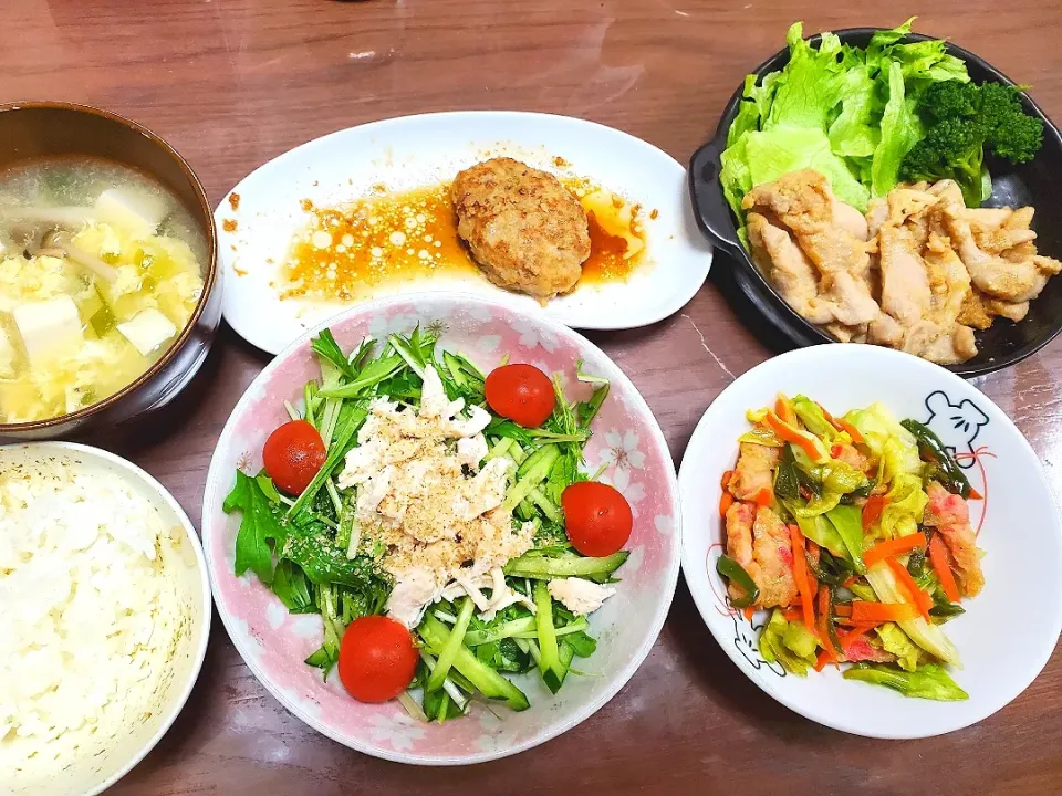 セロリ入り棒々鶏！味噌漬け、豆腐ハンバーグ、野菜炒め、卵スープ❤️|みーさん