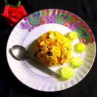 #Veg Pulao 
#A simple & healthy food 
Using all veggies and some little amount of oil and cooked rice Served with Starry Cucumber...|Manisha Mukherjeeさん