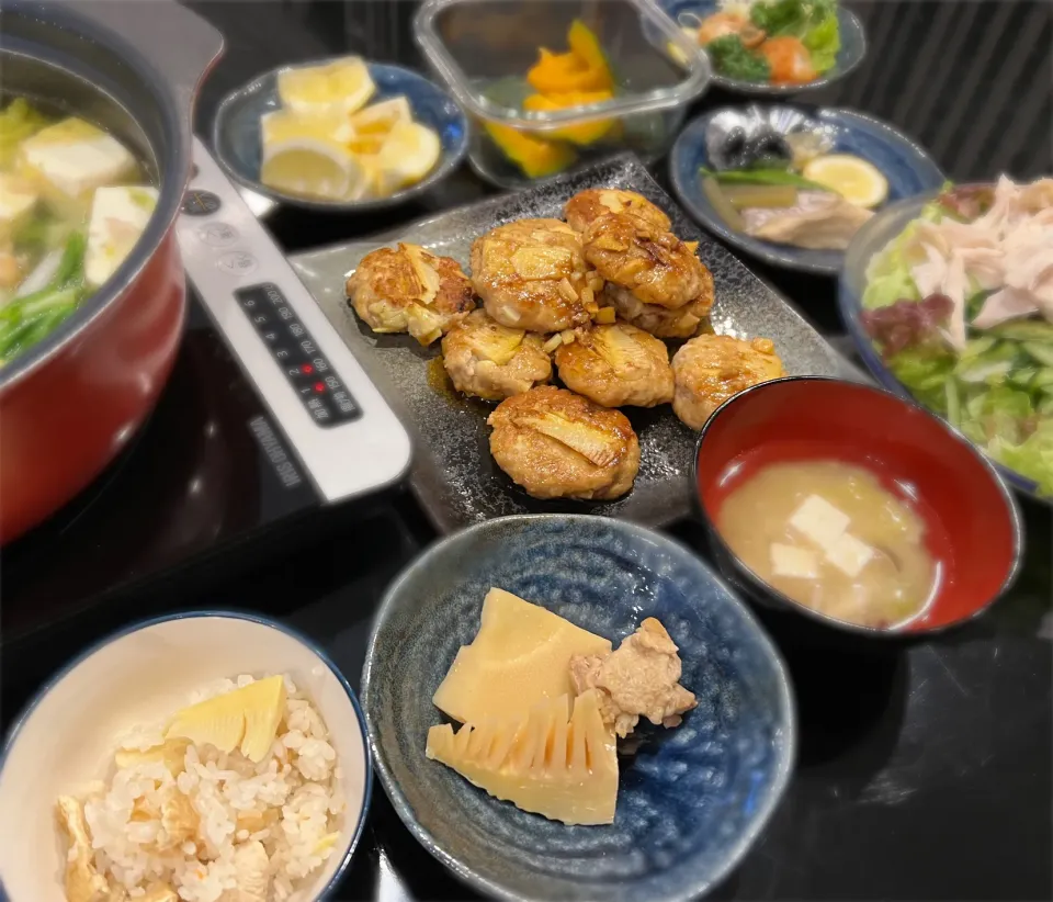 筍ご飯、鶏と筍の煮物、筍入りつくね|hinomizさん