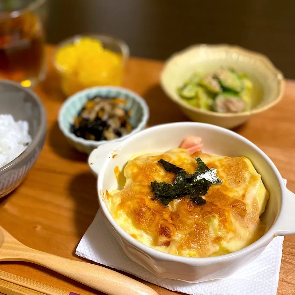 明太豆腐グラタン
ひじきの煮物
春キャベツのツナポンサラダ|ちぐあささん