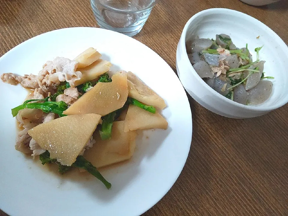 豚肉と筍のバター醤油炒め
蒟蒻と豆苗の白だし炒め|尚さん