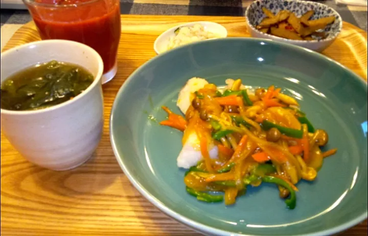 '22．4/15
今夜は鱈？カレー風味餡掛け😋|たえさん