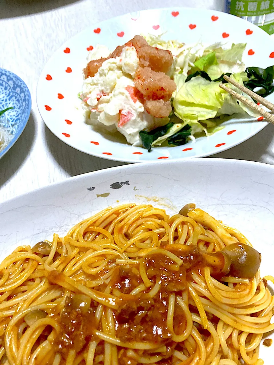 明太子ポテトサラダ、大豆のミートパスタ|Ayaさん