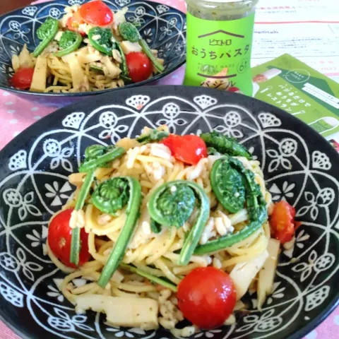 「おうちパスタ バジル」を使ってみたSnapdishの料理・レシピ写真:おうちパスタdeこごみと筍パスタ