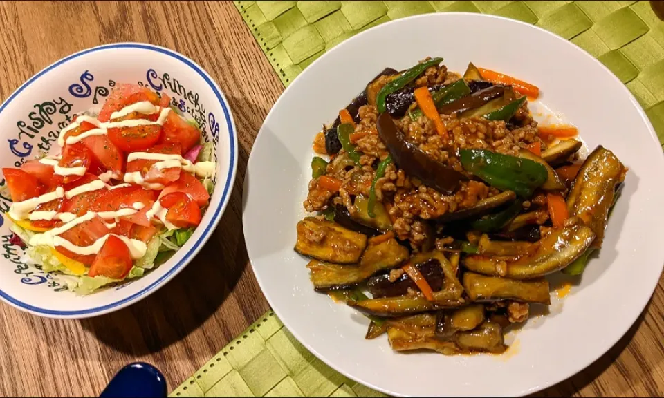 麻婆茄子とトマトのサラダ|まみさん