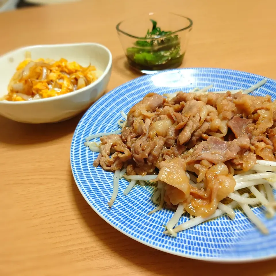 【夜ごはん】
豚の生姜焼き
卵と玉ねぎのカレー炒め
ほうれん草のお浸し|Rie*さん