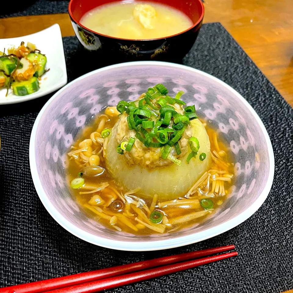 新玉ねぎの肉詰めあんかけ|見立優里さん