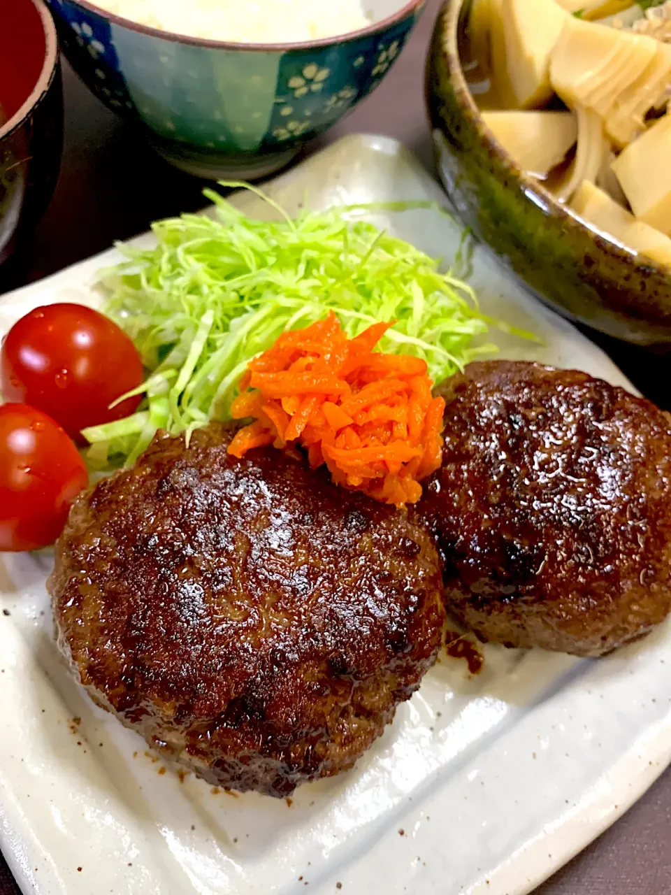 筍を味わいながら久しぶりにハンバーグ💦|のぶさん