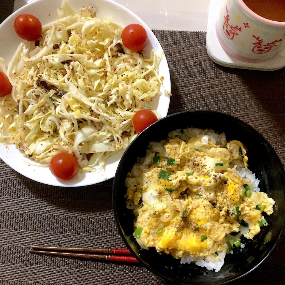 卵丼　オイルサーディンサラダ|みんごはんさん