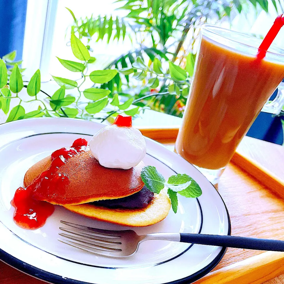 Snapdishの料理写真:🥞🧋カフェ風どら焼きセットで一休みしませんか？|Sの食卓さん