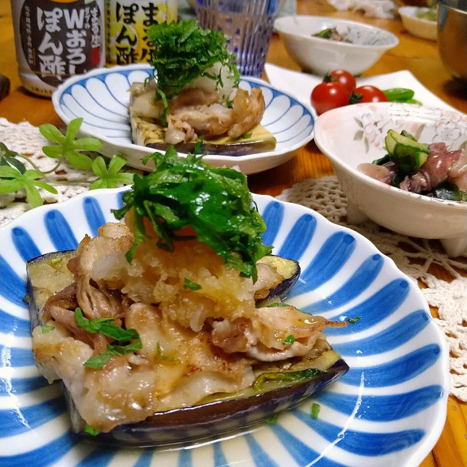 ぶりさんさんの料理 茄子のソテー豚バラおろしぽん酢|とまと🍅さん