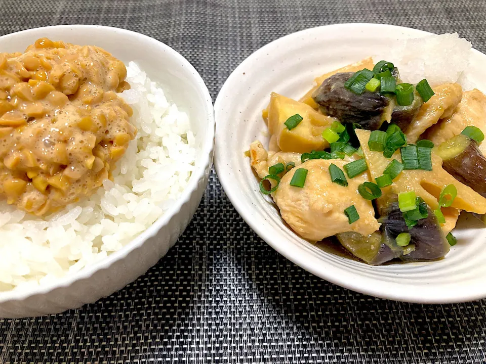 鶏胸肉と筍とナスの味噌炒め|ちぼさん