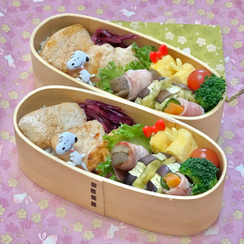 鶏むね塩麹漬けグリル☘️の双子ちゃんお弁当💙❤️ 4/19火|sweet homeさん