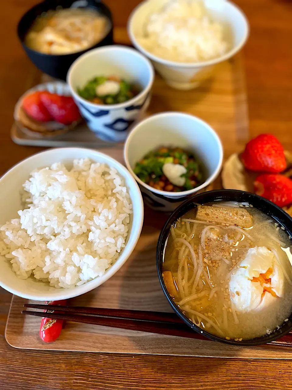 もやし玉味噌汁、納豆ごはん|ＭＡＲＵＥ家の食卓さん