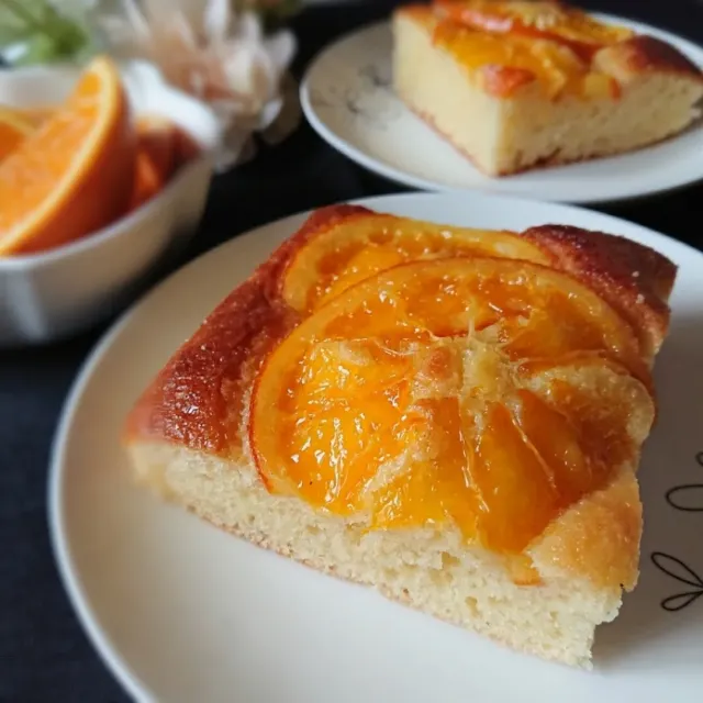 Snapdishの料理・レシピ写真:清見オレンジのスクエアケーキ｜柑橘スイーツで至福のおやつタイム♡