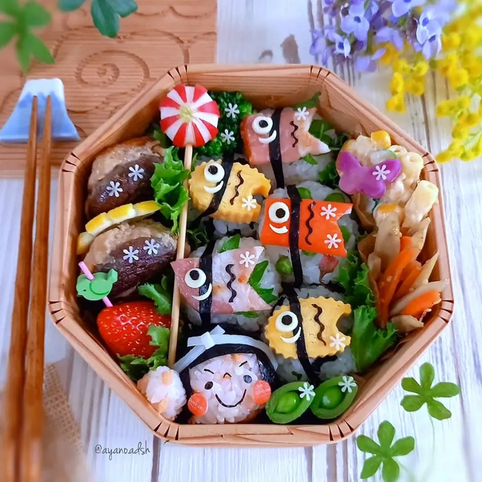 🎏こいのぼりこにぎり🎏
こどもの日弁当🌱
金太郎に🎏持たせました😊|ayano.adshさん