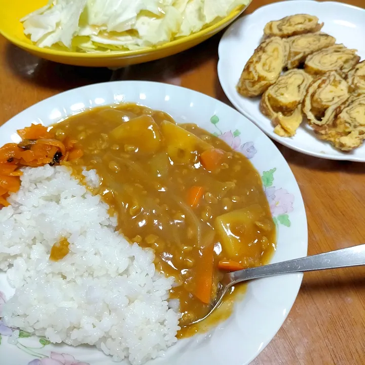 大豆ミートカレー、卵焼き|asuさん