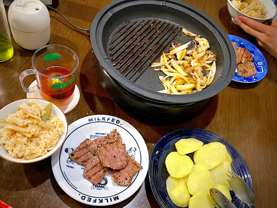 牛焼き肉　筍ごはん　ほうじ茶|ch＊K*∀o(^^*)♪さん