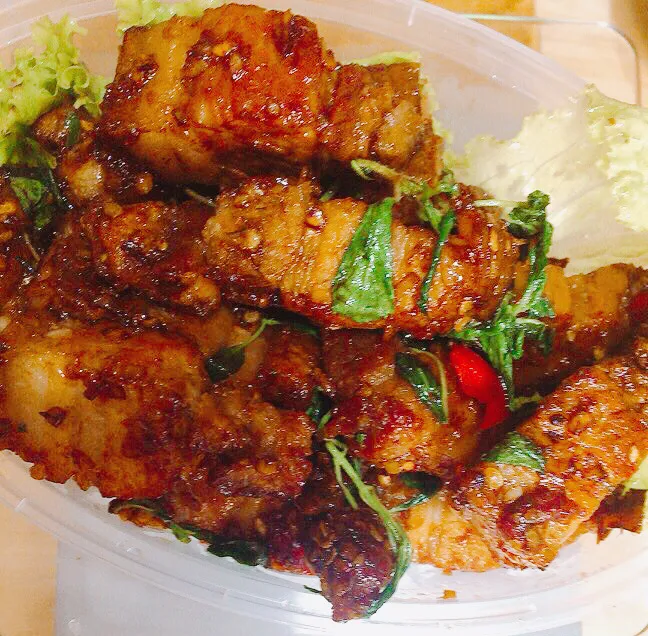 Snapdishの料理写真:Thai pork belly basil. Krapow moo krob.|Popさん