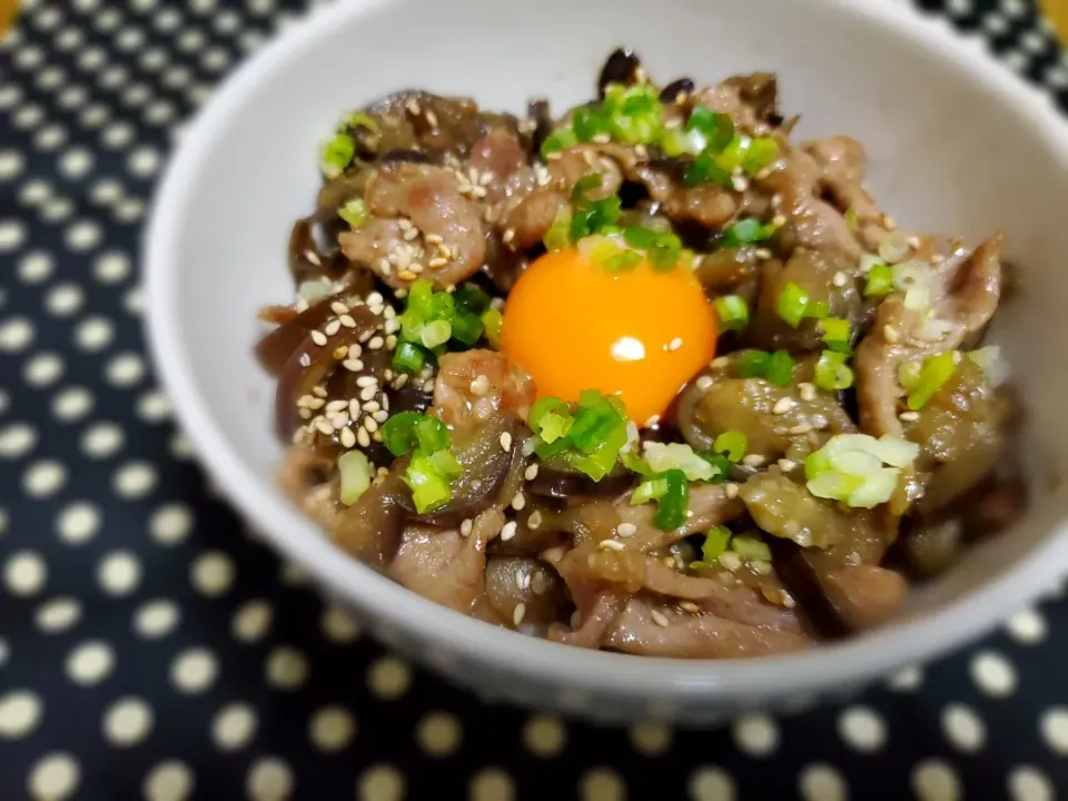 ペンギンさんの料理🍆茄子トロ豚丼🐷|みよぱさん