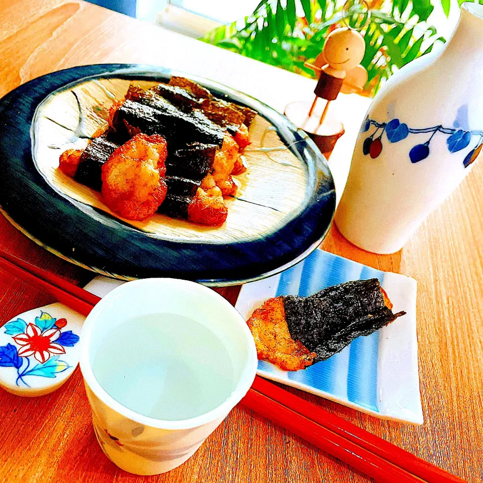 余った長芋をすり下ろし、明太子を混ぜ込んで明太磯辺揚げで🍶一杯|Sの食卓さん