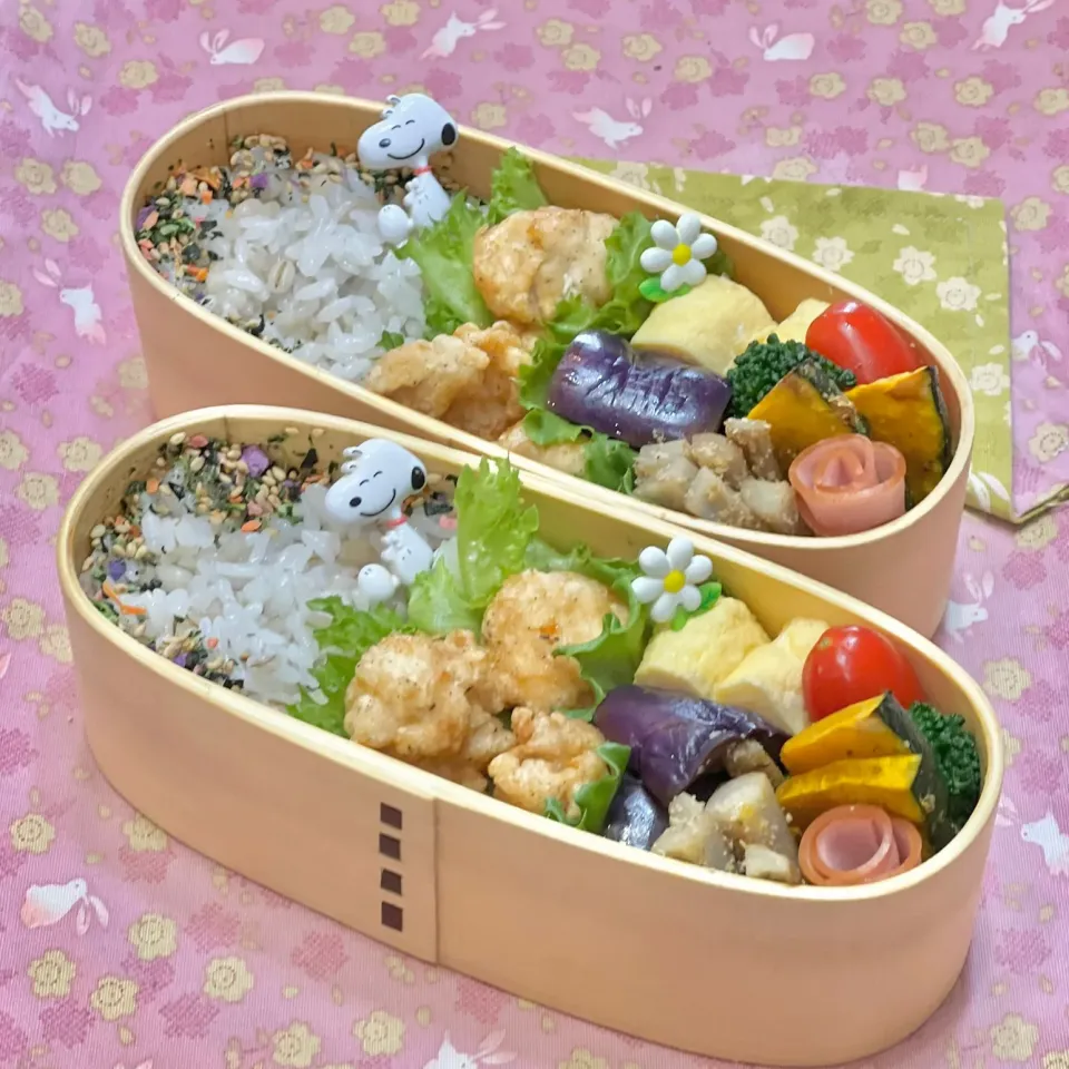 ササミとり天☘️の双子ちゃんお弁当💙❤️ 4/22金|sweet homeさん