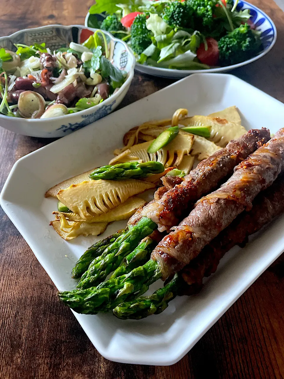 アスパラ肉巻きとたけのこのバター醤油〜超簡単手抜きのホタルイカと香味野菜の和物も美味しい|とんちんさん